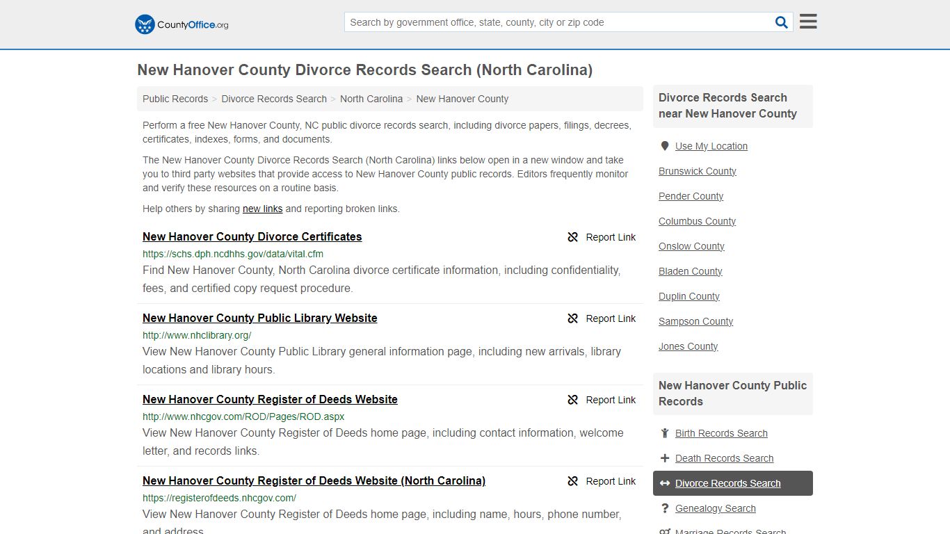 New Hanover County Divorce Records Search (North Carolina) - County Office