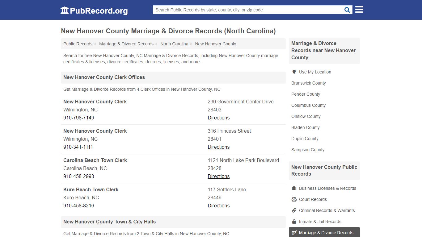 New Hanover County Marriage & Divorce Records (North Carolina)